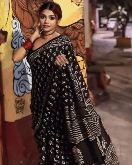 Black Color Cotton 1 - Minute Ready to Wear Saree with Blouse Piece - Navshtri Family