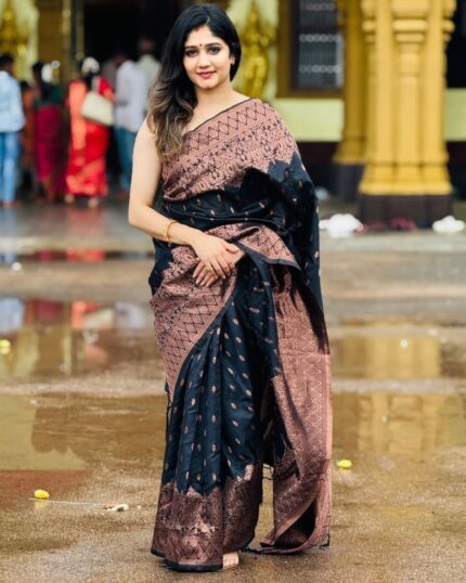 Black Color Customer Favorite Soft Banarasi Silk Saree with Classy Bloue Piece - Navshtri Family