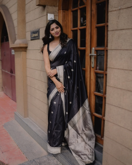 Black Color Customer Favorite Soft Banarasi Silk Saree with Classy Bloue Piece - Navshtri Family