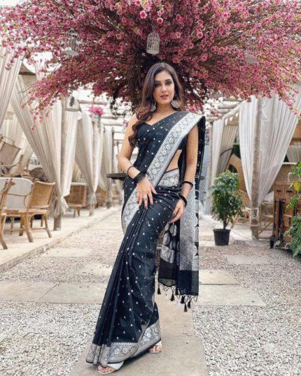 Black Color Elite Pick Soft Banarasi Silk Saree with Classy Bloue Piece - Navshtri Family