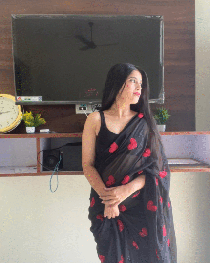 Black Color Georgette 1 - Minute Ready to Wear Saree with Blouse Piece - Navshtri Family