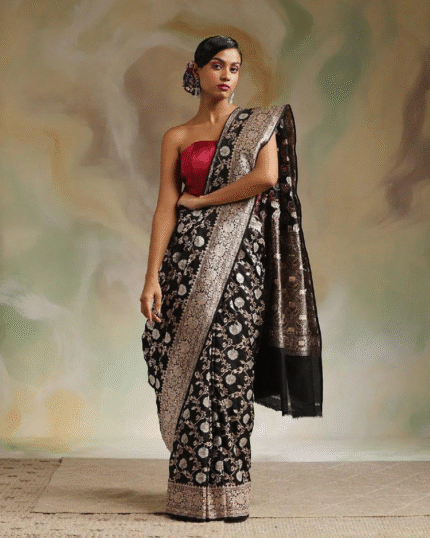 Black Color Hot Right Now Soft Banarasi Silk Saree with Classy Bloue Piece - Navshtri Family