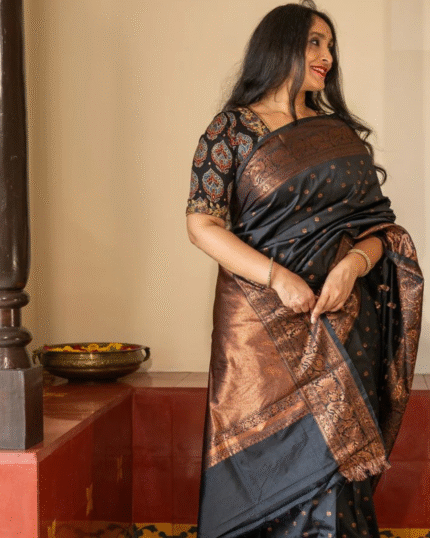 Black Color Just In Soft Banarasi Silk Saree with Classy Bloue Piece - Navshtri Family
