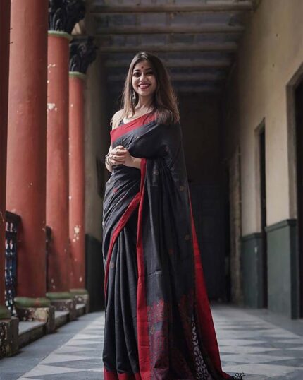 Black Color Latest Collection Cotton Silk Saree with Classy Blouse and tassels - Navshtri Family