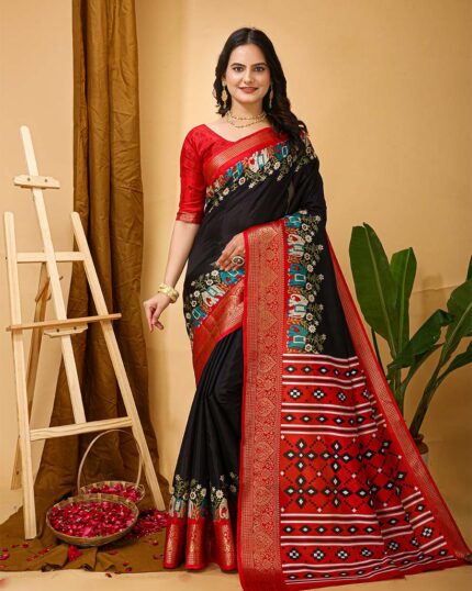 Black Color Latest Collection Dola Silk Saree with Blouse Piece - Navshtri Family