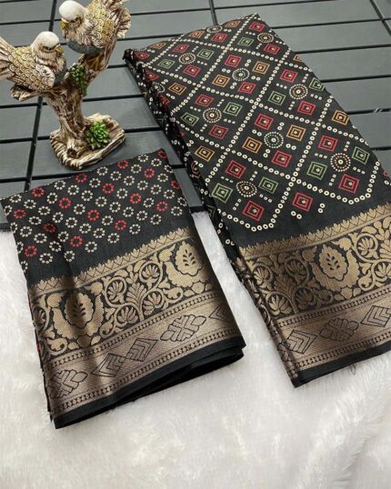 Black Color Latest Collection Dola Silk Saree with Blouse Piece - Navshtri Family