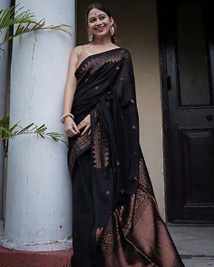 Black Color Latest Design Cotton Silk Saree with Classy Blouse and Tassels - Navshtri Family