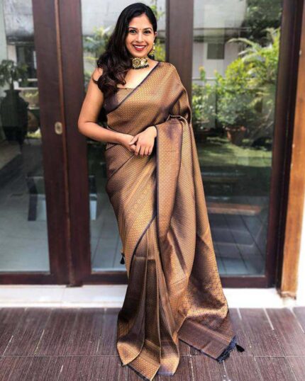 Black Color Latest Design Soft Banarasi Silk Saree with Golden Zari Work - Navshtri Family