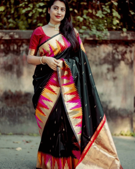 Black Color Most Wanted Soft Banarasi Silk Saree with Classy Bloue Piece - Navshtri Family