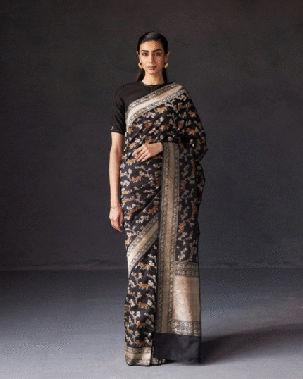 Black Color Most Wanted Soft Banarasi Silk Saree with Classy Bloue Piece - Navshtri Family