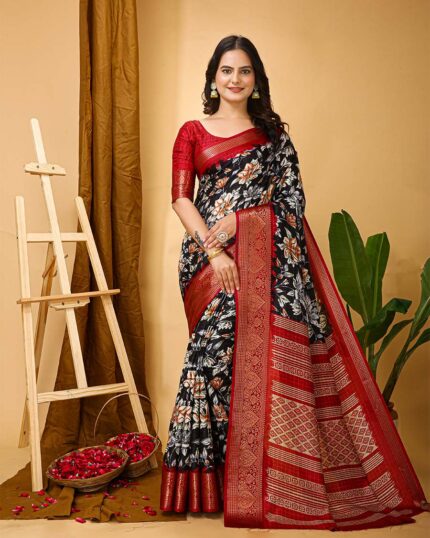 Black Color New Collection Dola Silk Saree with Blouse Piece - Navshtri Family