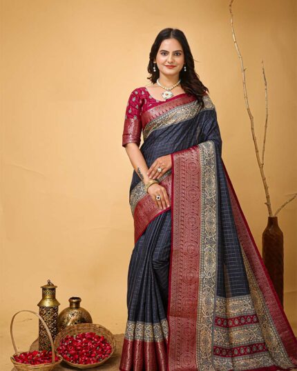 Black Color New Collection Dola Silk Saree with Blouse Piece - Navshtri Family