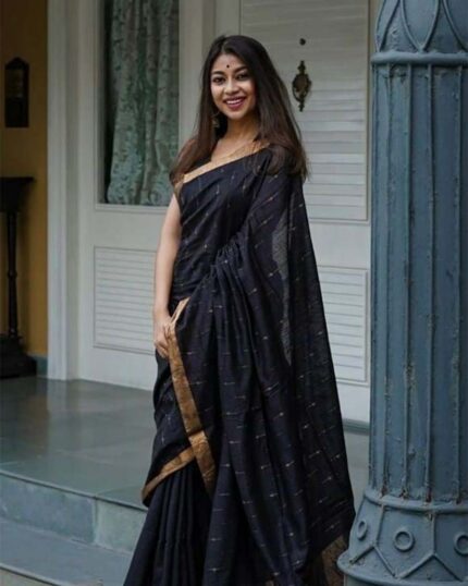 Black Color New Design Cotton Silk Saree with Classy Blouse and tassels - Navshtri Family