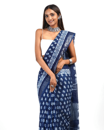 Blue Color 1 - Minute Ready to Wear Mulmul Cotton Saree with Blouse Piece - Navshtri Family