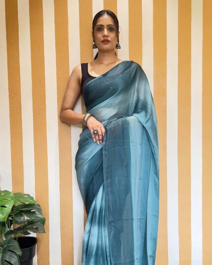 Blue Color 1-Minute Ready To Wear Naylon Saree With Blouse Piece - Navshtri Family