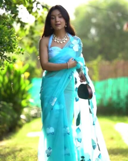 Blue Color 1-Minute Ready to Wear Premium Georgette Saree with Blouse Piece - Navshtri Family