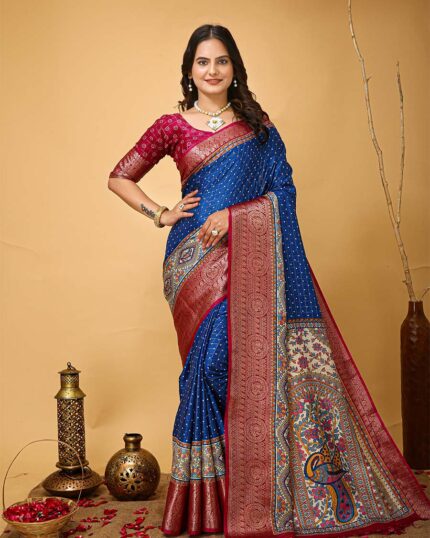 Blue Color Latest Design Dola Silk Saree with Blouse Piece - Navshtri Family