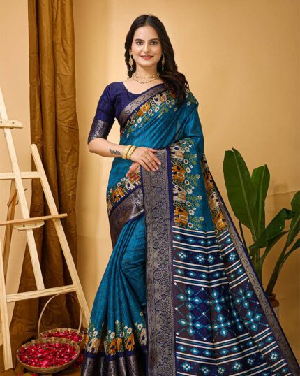 Bottle Blue Color Latest Collection Dola Silk Saree with Blouse Piece - Navshtri Family