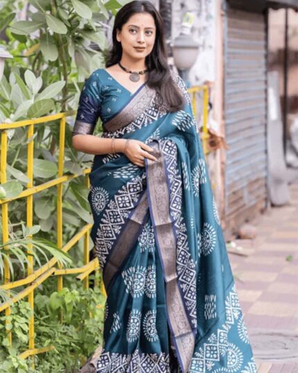Bottle Blue Color Latest Design Dola Silk Saree with Blouse Piece - Navshtri Family