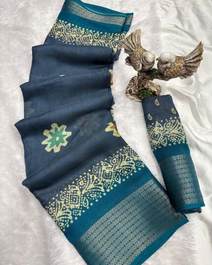Bottle Blue Color New Collection Dola Silk Saree with Blouse Piece - Navshtri Family