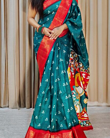 Bottle Blue Color New Design Dola Silk Saree with Blouse Piece - Navshtri Family