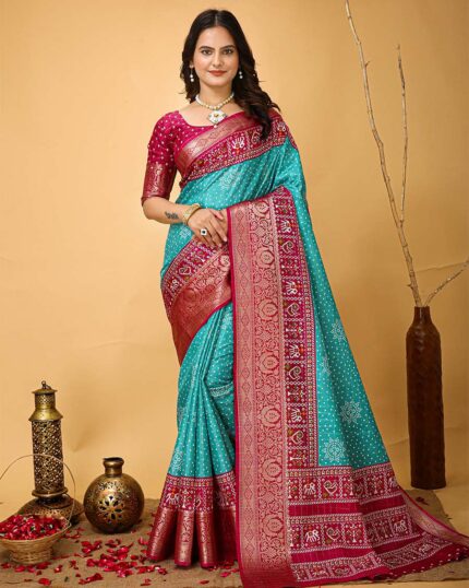 Bottle Green Color New Collection Dola Silk Saree with Blouse Piece - Navshtri Family