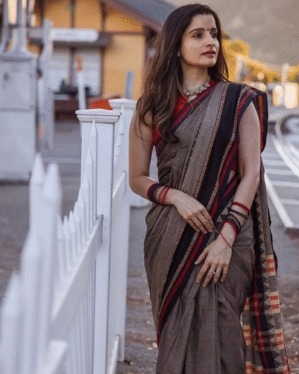 Brown Color 1 - Minute Ready to Wear Mulmul Cotton Saree with Blouse Piece - Navshtri Family