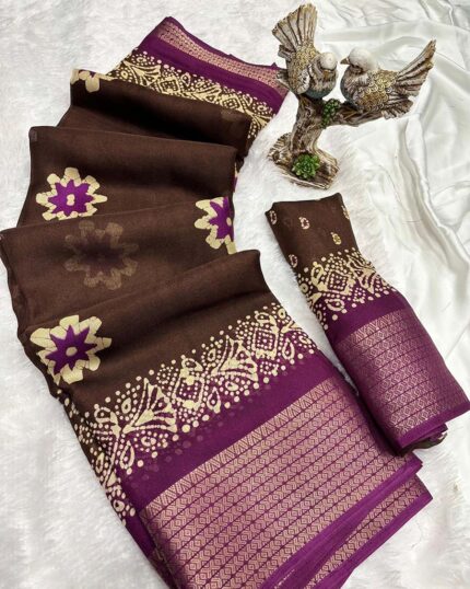 Brown Color New Collection Dola Silk Saree with Blouse Piece - Navshtri Family