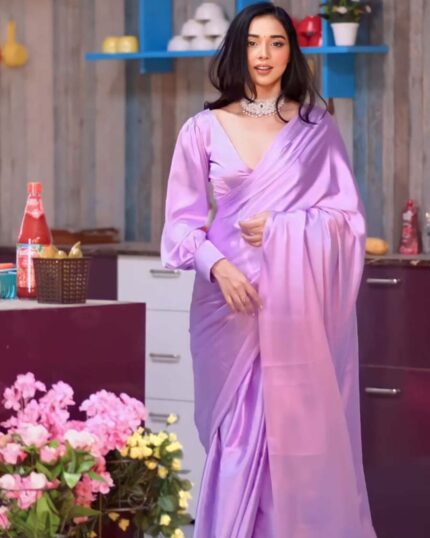 Calm Pink Color 1-Minute Ready To Wear Naylon Saree With Blouse Piece - Navshtri Family