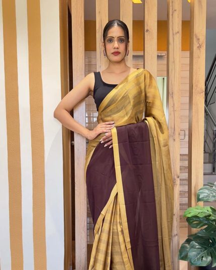Coffie Color 1-Minute Ready To Wear Naylon Saree With Blouse Piece - Navshtri Family