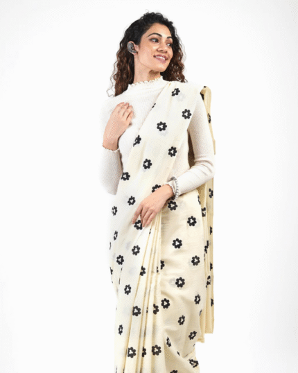 Cream Color 1 - Minute Ready to Wear Mulmul Cotton Saree with Blouse Piece - Navshtri Family