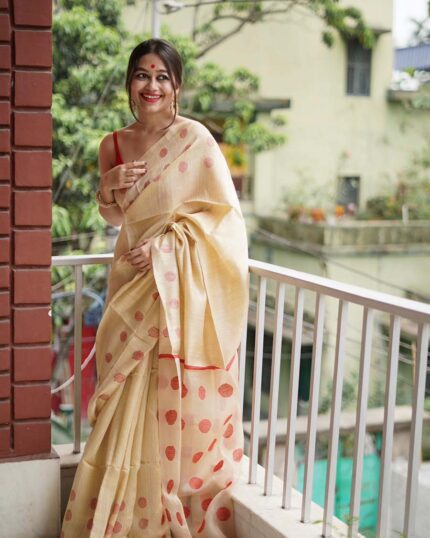 Cream Color Latest Design Cotton Silk Saree with Classy Blouse and Tassels - Navshtri Family