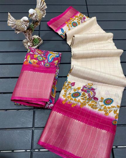 Cream Color New Design Dola Silk Saree with Blouse Piece - Navshtri Family