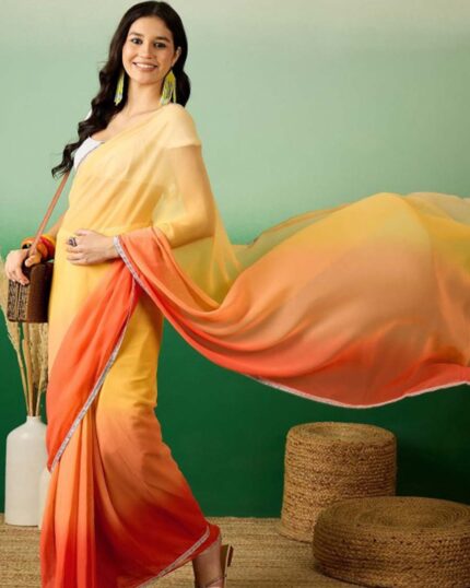 Dual Color 1-Minute Ready To Wear Georgette Saree With Blouse Piece - Navshtri Family