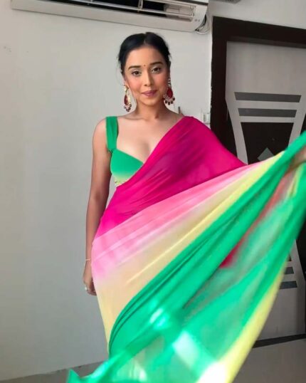 Dual Colour 1-Minute Ready To Wear Georgette Saree With Blouse Piece - Navshtri Family