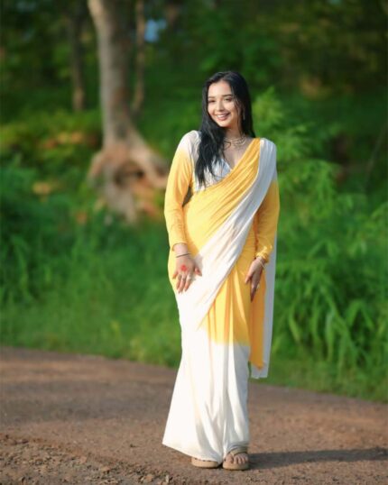 Dual Colour 1-Minute Ready To Wear Georgette Saree With Blouse Piece - Navshtri Family