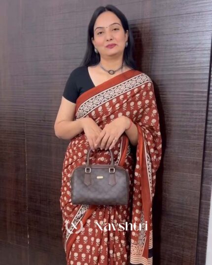 Dusky Flame - Dark Saffron Saree with Black Contrast Blouse - Navshtri Family