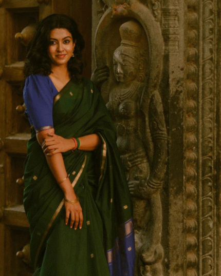 Green And Blue Premium Cotton Silk Saree With Classy Blouse and tassels - Navshtri Family