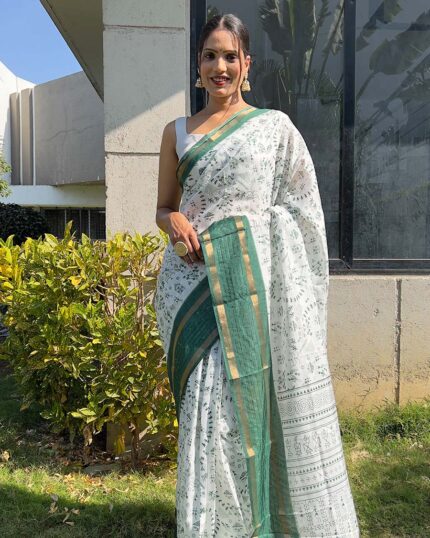 Green color 1-Minute Ready To Wear Dola Silk Saree With Blouse Piece - Navshtri Family