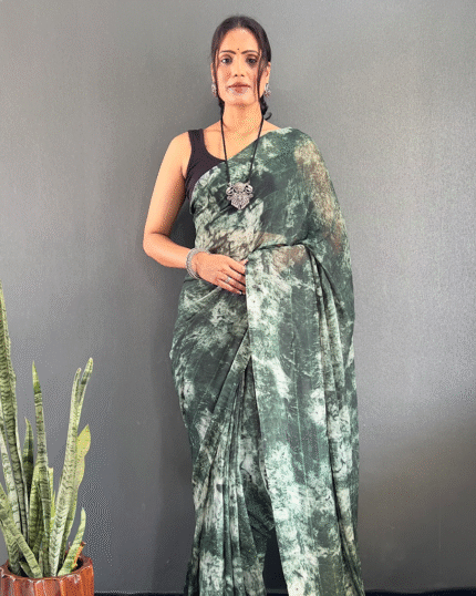 Green Color 1-Minute Ready To Wear Georgette Saree With Blouse Piece - Navshtri Family