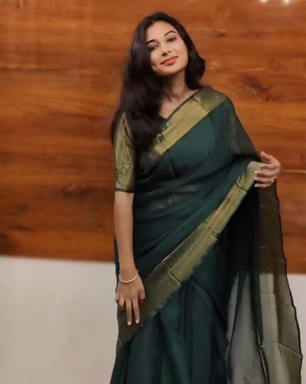 Green Color 1-Minute Ready To Wear Georgette Saree With Blouse Piece - Navshtri Family