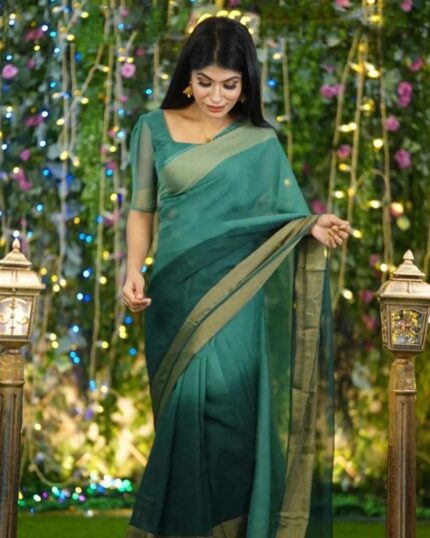 Green Color 1-Minute Ready To Wear Georgette Saree With Blouse Piece - Navshtri Family