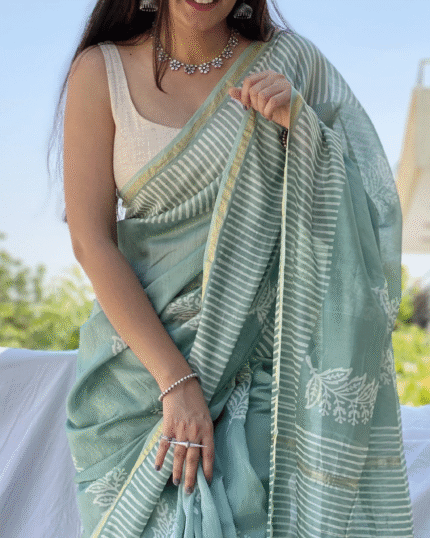 Green Color 1 - Minute Ready to Wear Mulmul Cotton Saree with Blouse Piece - Navshtri Family