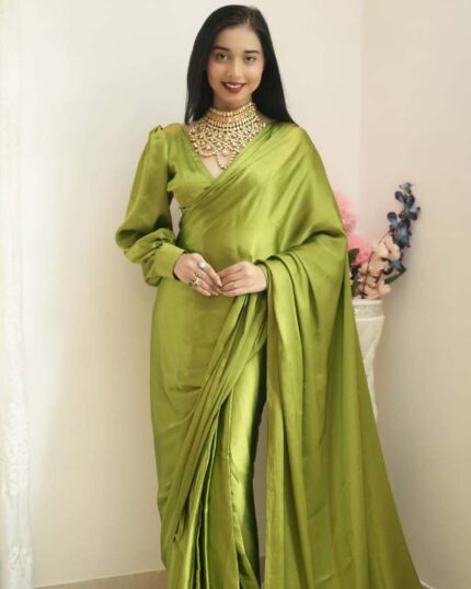 Green Color 1-Minute Ready To Wear Naylon Saree With Blouse Piece - Navshtri Family