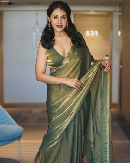 Green Color 1-Minute Ready To Wear Satin Saree With Blouse Piece - Navshtri Family