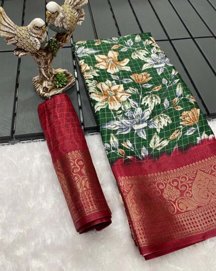 Green Color Latest Design Dola Silk Saree with Blouse Piece - Navshtri Family