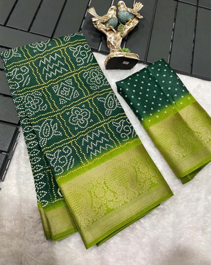 Green Color New Collection Dola Silk Saree with Blouse Piece - Navshtri Family