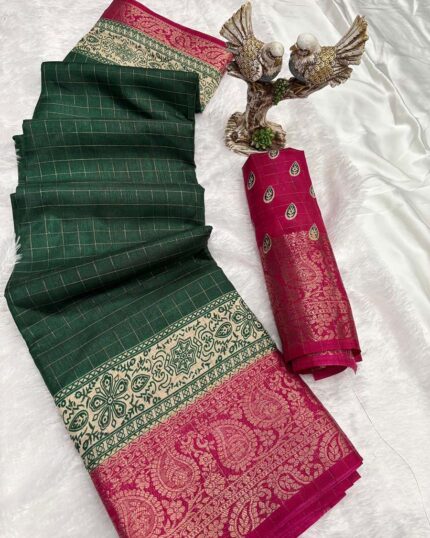 Green Color New Collection Dola Silk Saree with Blouse Piece - Navshtri Family