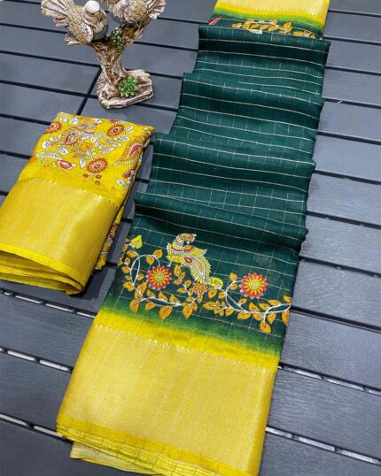 Green Color New Design Dola Silk Saree with Blouse Piece - Navshtri Family