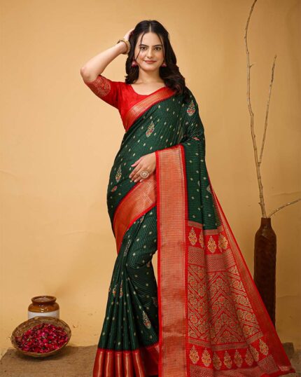 Green Color New Design Dola Silk Saree with Blouse Piece - Navshtri Family